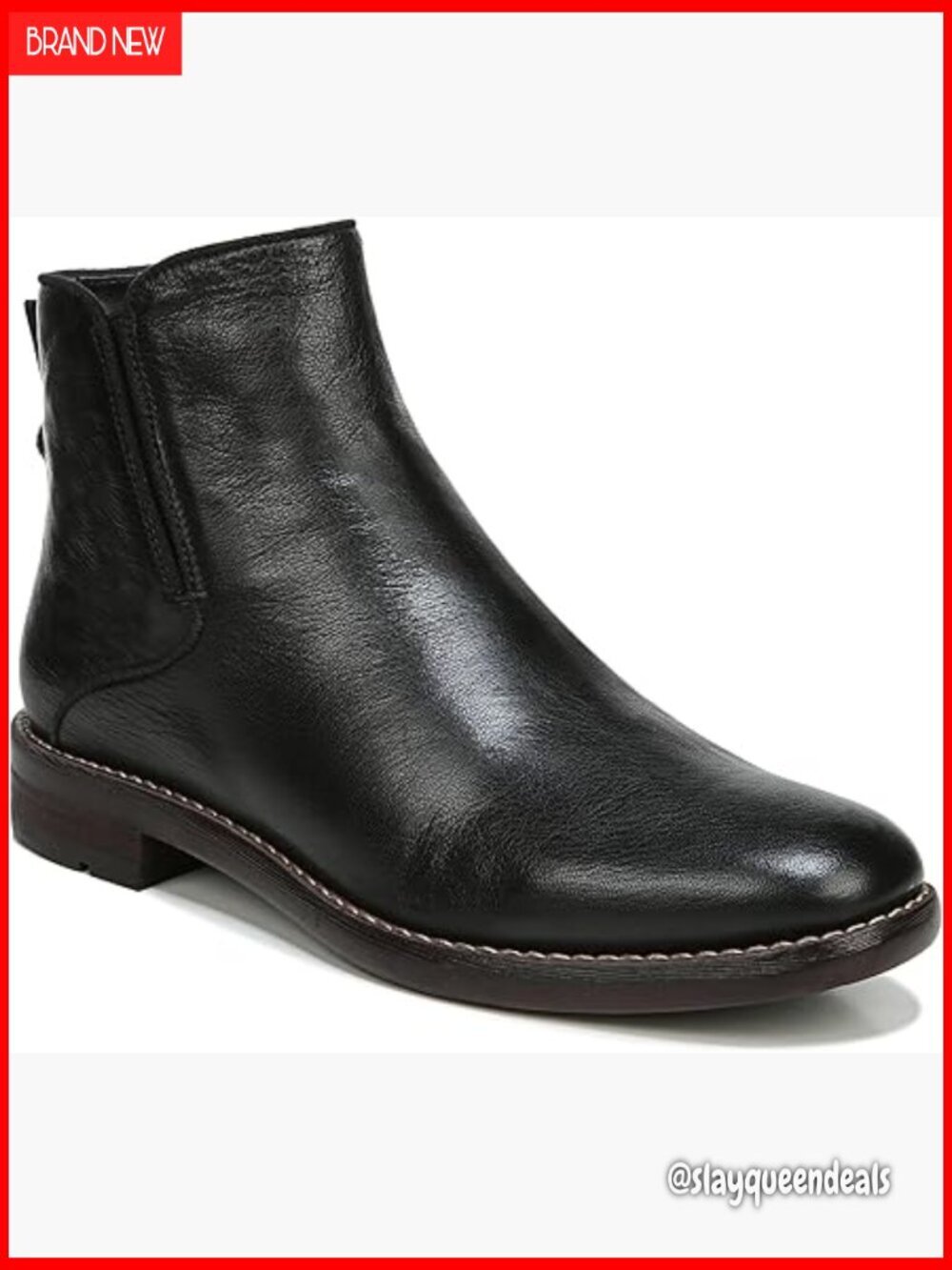 Leather Ankle Booties with Side Zip, Flat Sole, 4.33" Shaft